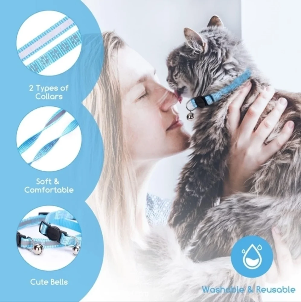 Reflective Adjustable Breakaway Cat Collar‎ Nylon Strip Sky Blue